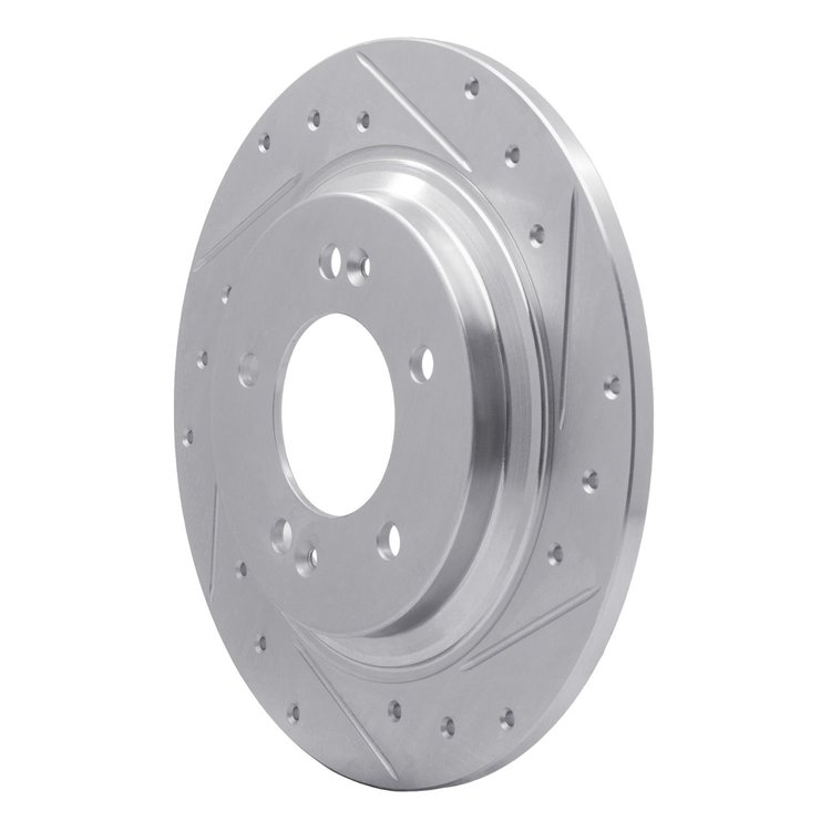 E-Line Drilled & Slotted Silver Brake Rotor, Fits Select Kia/Hyundai/Genesis, Position: Rear Right