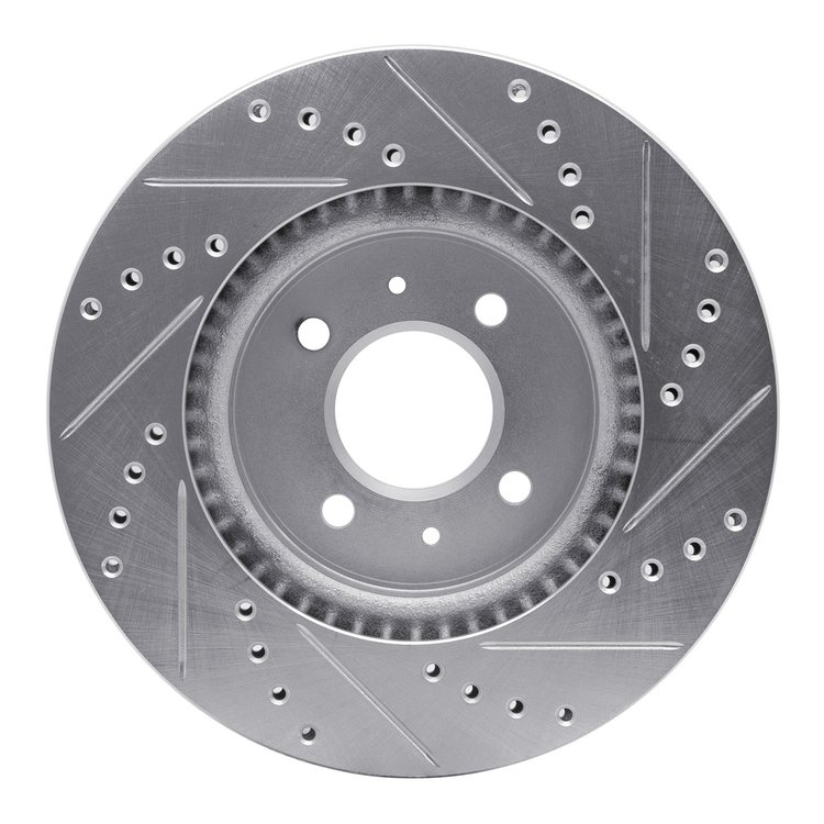 E-Line Drilled & Slotted Silver Brake Rotor, Fits Select Kia/Hyundai/Genesis, Position: Front Left