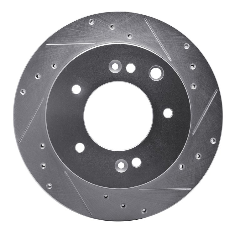 E-Line Drilled & Slotted Silver Brake Rotor, 2003-2006 Kia/Hyundai/Genesis, Position: Rear Right