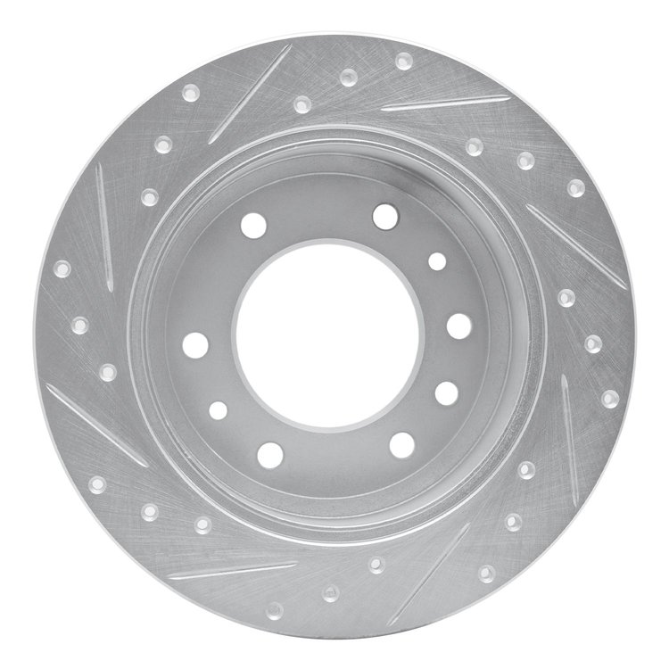 E-Line Drilled & Slotted Silver Brake Rotor, 2006-2014 Kia/Hyundai/Genesis, Position: Rear Right