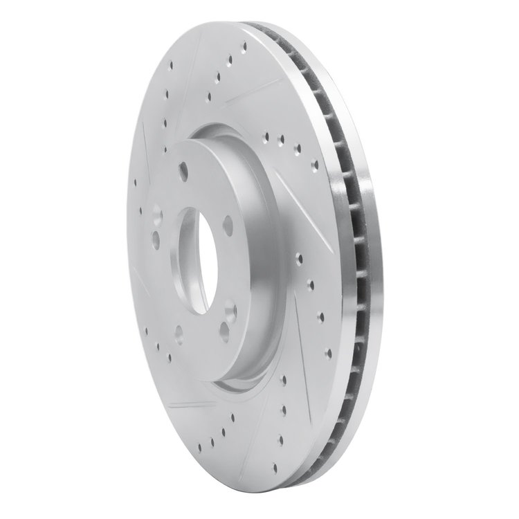 E-Line Drilled & Slotted Silver Brake Rotor, 2012-2016 Kia/Hyundai/Genesis, Position: Front Left