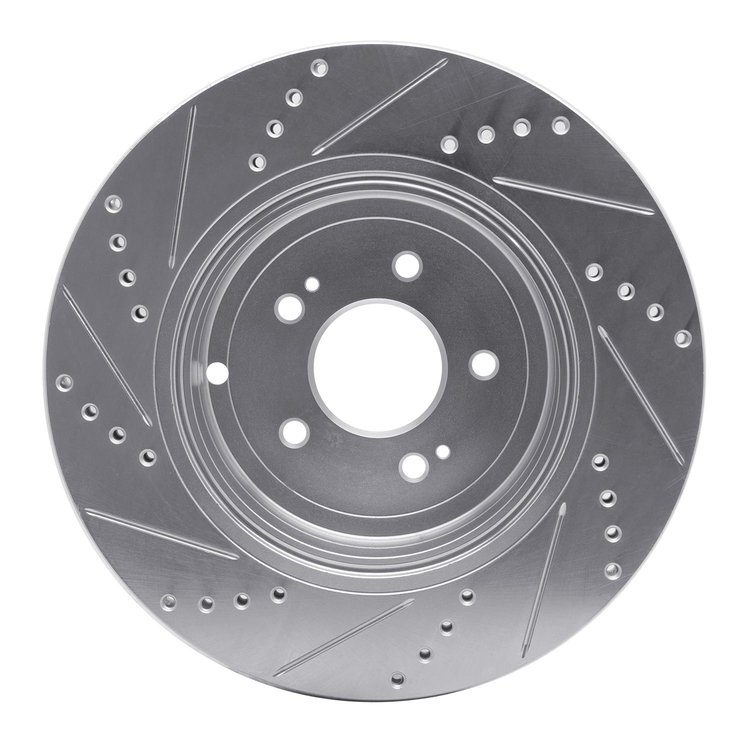 E-Line Drilled & Slotted Silver Brake Rotor, Fits Select Kia/Hyundai/Genesis, Position: Rear Right