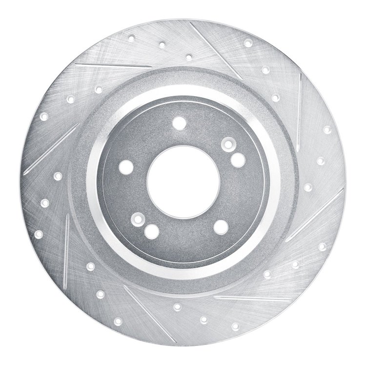 E-Line Drilled & Slotted Silver Brake Rotor, Fits Select Kia/Hyundai/Genesis, Position: Rear Right