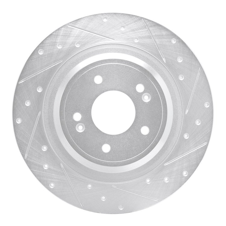 E-Line Drilled & Slotted Silver Brake Rotor, Fits Select Kia/Hyundai/Genesis, Position: Rear Right