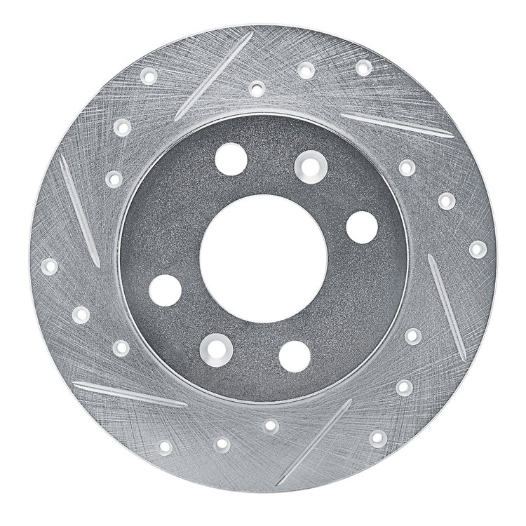E-Line Drilled & Slotted Silver Brake Rotor, 1981-1987 Renault, Position: Front Left