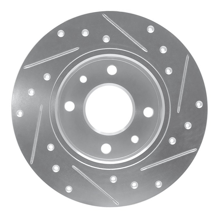 E-Line Drilled & Slotted Silver Brake Rotor, 1981-1983 Renault, Position: Front Left