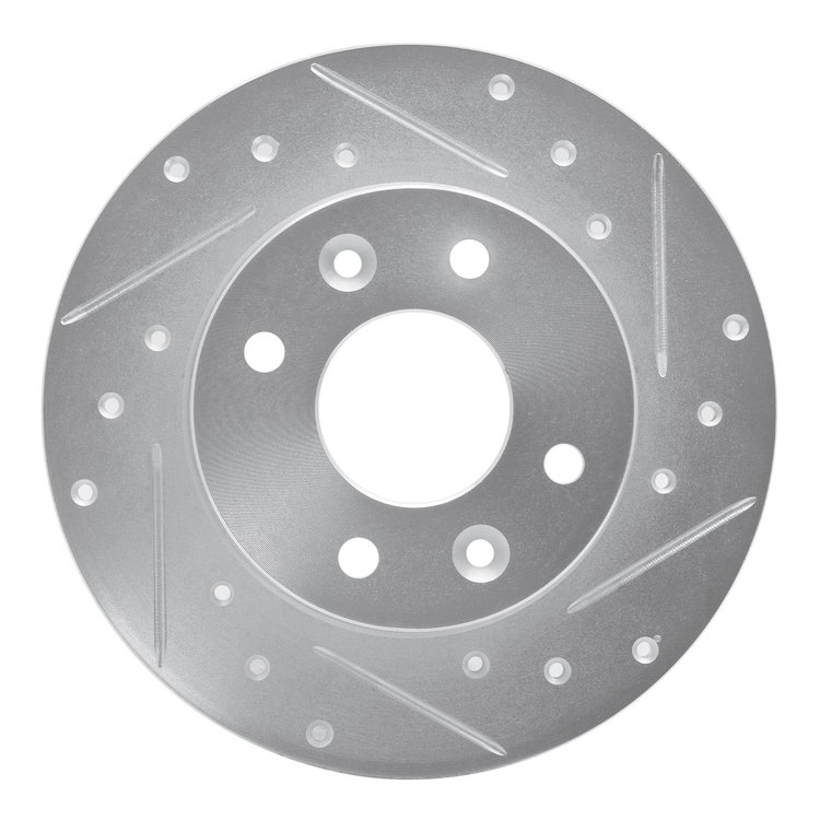 E-Line Drilled & Slotted Silver Brake Rotor, 1981-1983 Renault, Position: Front Right