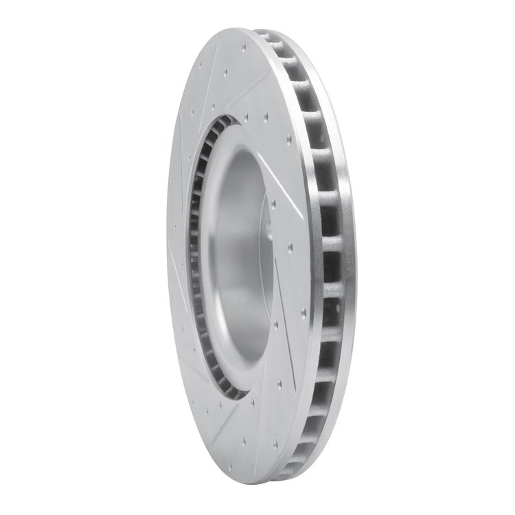 E-Line Drilled & Slotted Silver Brake Rotor, 2012-2021 Tesla, Position: Front Right