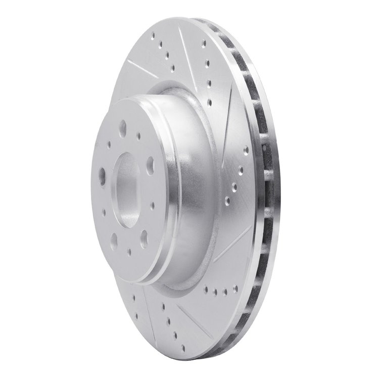 E-Line Drilled & Slotted Silver Brake Rotor, Fits Select Tesla, Position: Front Right