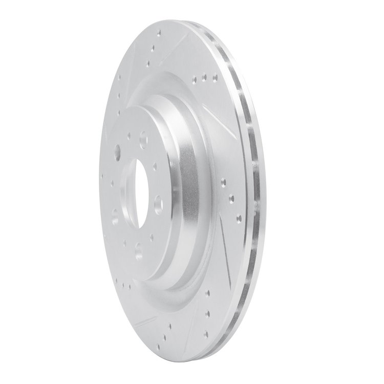 E-Line Drilled & Slotted Silver Brake Rotor, Fits Select Tesla, Position: Rear Left