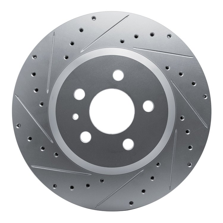 E-Line Drilled & Slotted Silver Brake Rotor, Fits Select Tesla, Position: Front Left