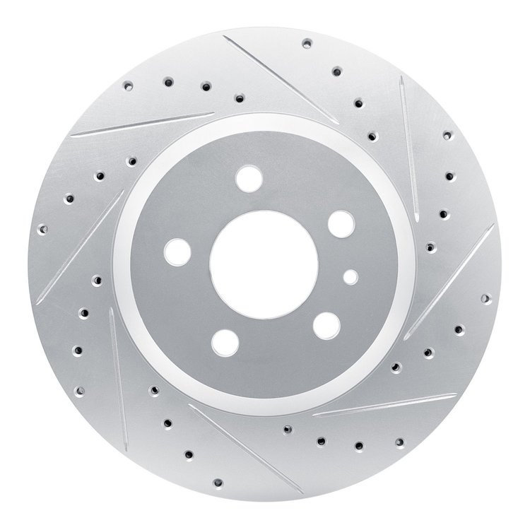 E-Line Drilled & Slotted Silver Brake Rotor, Fits Select Tesla, Position: Front Right