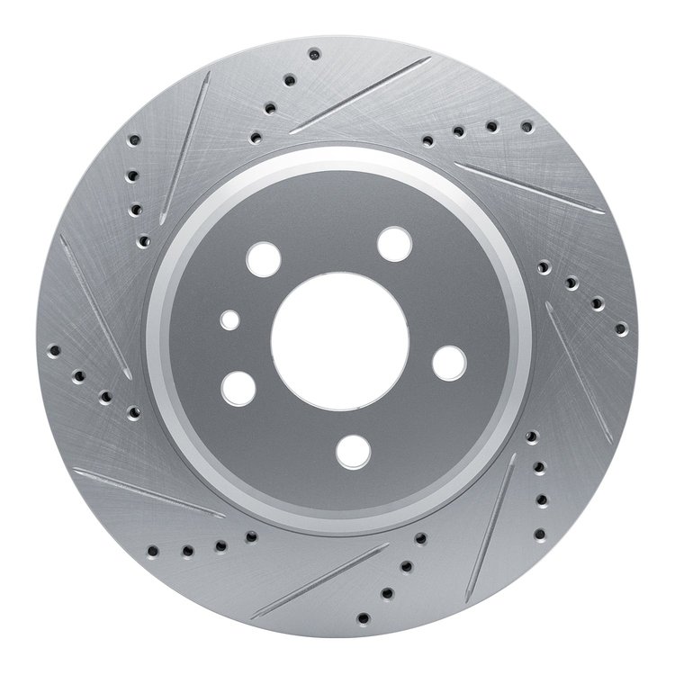 E-Line Drilled & Slotted Silver Brake Rotor, Fits Select Tesla, Position: Rear Left