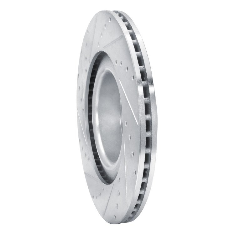 E-Line Drilled & Slotted Silver Brake Rotor, Fits Select Tesla, Position: Front Right