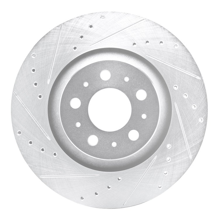 E-Line Drilled & Slotted Silver Brake Rotor, Fits Select Tesla, Position: Rear Left