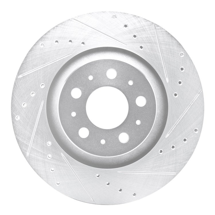 E-Line Drilled & Slotted Silver Brake Rotor, Fits Select Tesla, Position: Rear Right