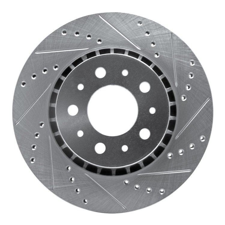 E-Line Drilled & Slotted Silver Brake Rotor, 1982-1992 Volvo, Position: Front Right