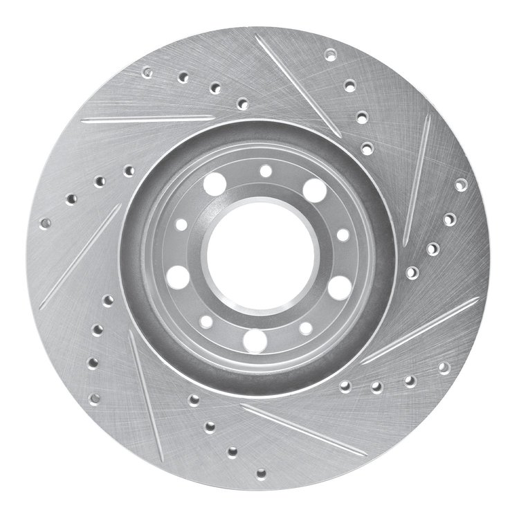 E-Line Drilled & Slotted Silver Brake Rotor, 1995-2004 Volvo, Position: Front Left