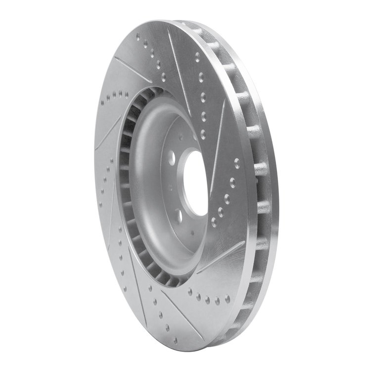 E-Line Drilled & Slotted Silver Brake Rotor, 2004-2007 Volvo, Position: Front Left