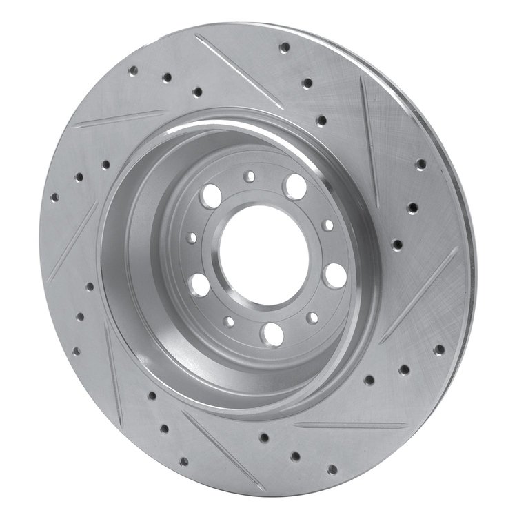 E-Line Drilled & Slotted Silver Brake Rotor, 2003-2014 Volvo, Position: Rear Left