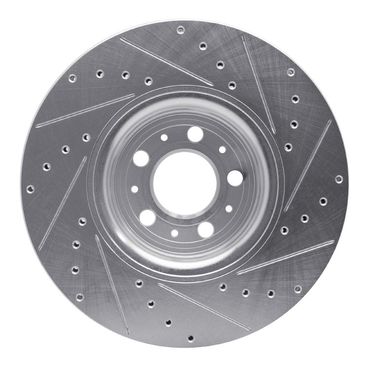 E-Line Drilled & Slotted Silver Brake Rotor, 2003-2009 Volvo, Position: Front Left