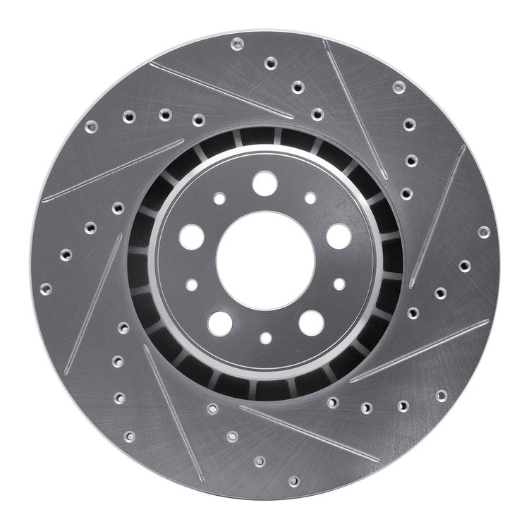 E-Line Drilled & Slotted Silver Brake Rotor, 2003-2009 Volvo, Position: Front Right