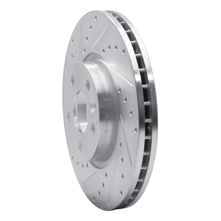E-Line Drilled & Slotted Silver Brake Rotor, 2007-2018 Fits Multiple Makes/Models, Position: Front Left
