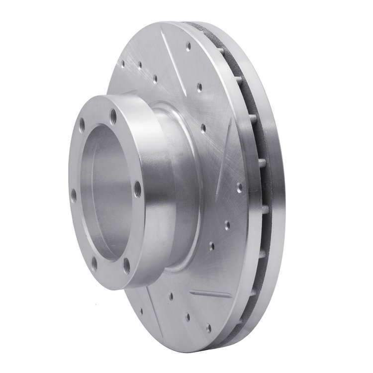 E-Line Drilled & Slotted Silver Brake Rotor, 1994-2010 UD, Position: Front Right