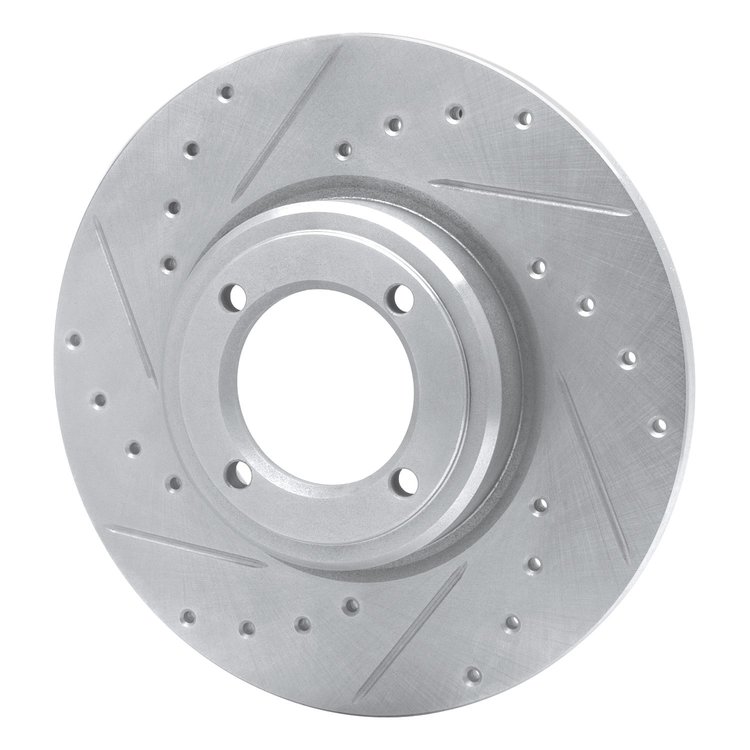 E-Line Drilled & Slotted Silver Brake Rotor, 1969-1989 Peugeot, Position: Front Left