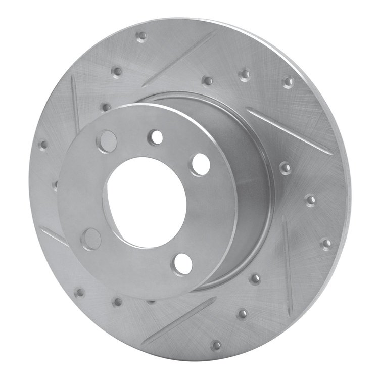 E-Line Drilled & Slotted Silver Brake Rotor, 1977-1983 BMW, Position: Front Left
