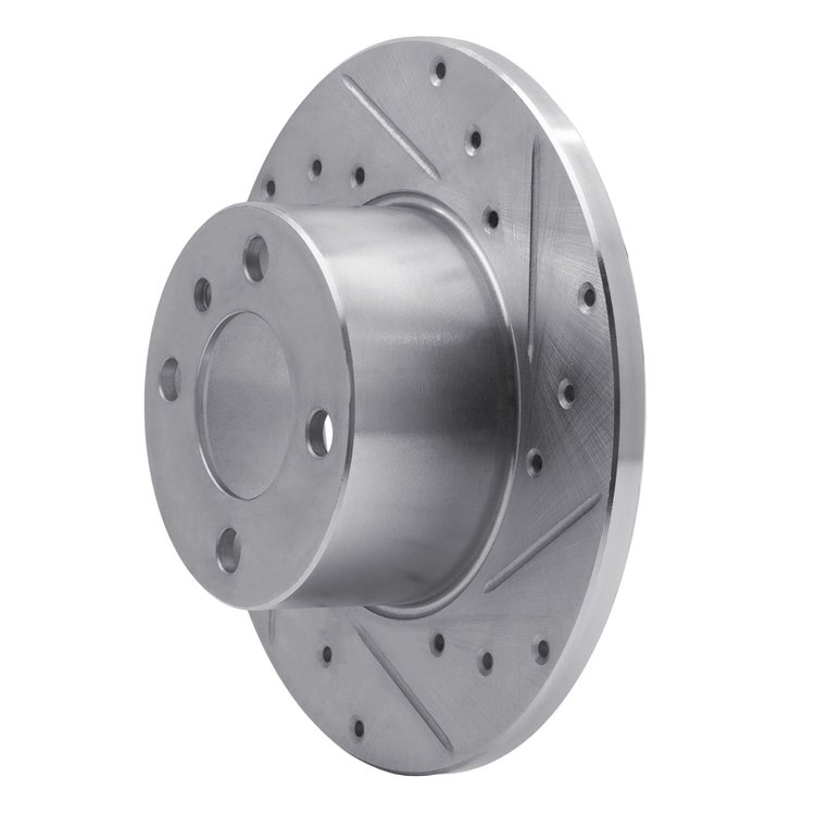 E-Line Drilled & Slotted Silver Brake Rotor, 1977-1983 BMW, Position: Front Right