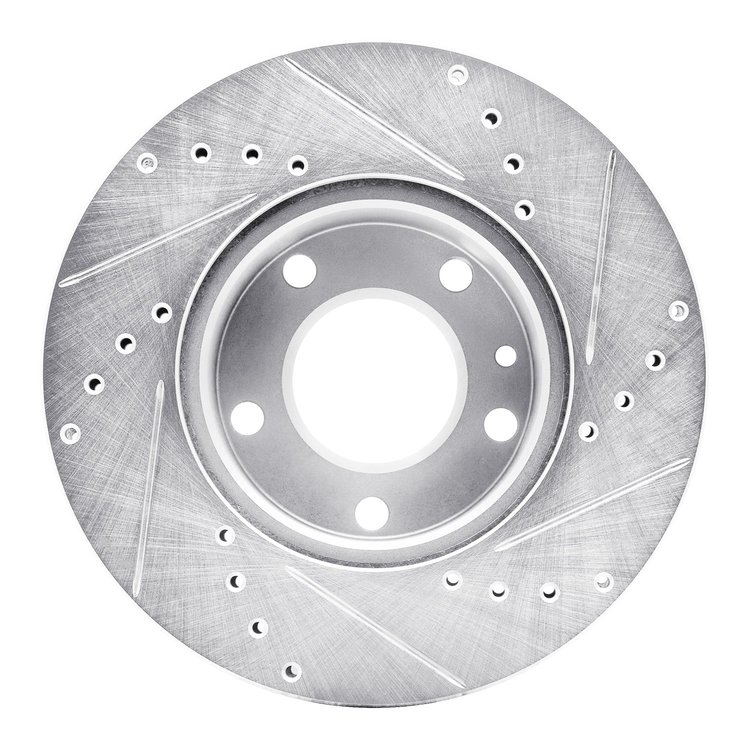 E-Line Drilled & Slotted Silver Brake Rotor, 1982-1986 BMW, Position: Front Left