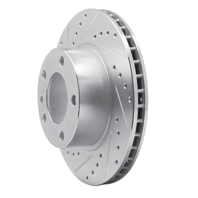 E-Line Drilled & Slotted Silver Brake Rotor, 1982-1989 BMW, Position: Front Left
