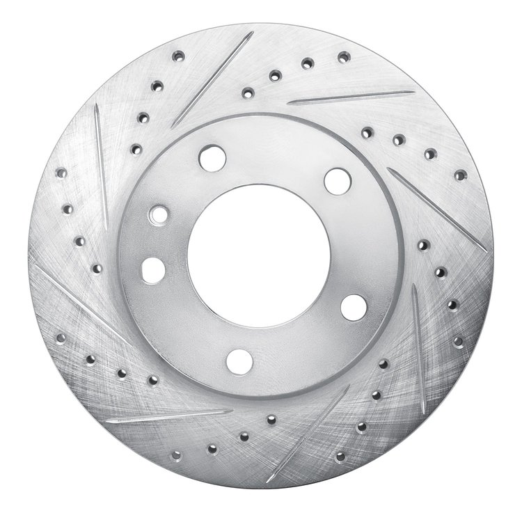 E-Line Drilled & Slotted Silver Brake Rotor, 1982-1988 BMW, Position: Front Left