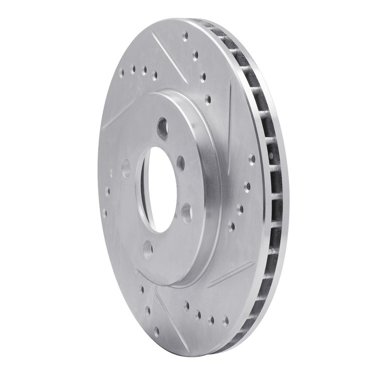 E-Line Drilled & Slotted Silver Brake Rotor, 1984-1991 BMW, Position: Front Right