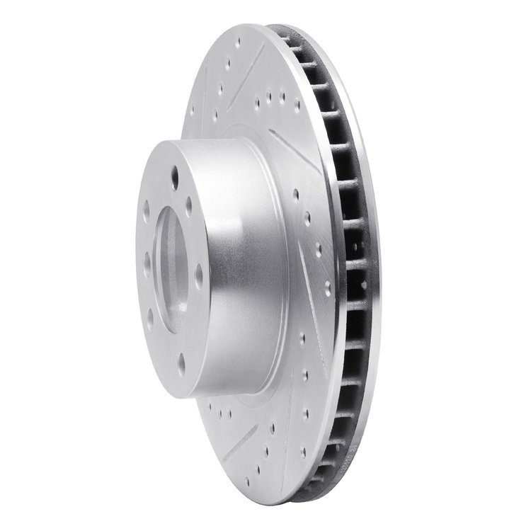 E-Line Drilled & Slotted Silver Brake Rotor, 1987-1995 BMW, Position: Front Left