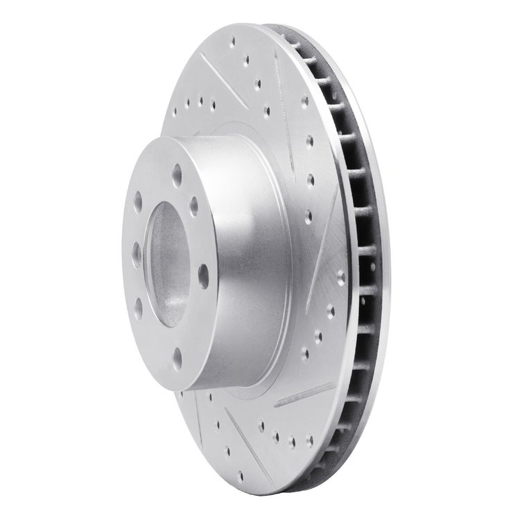 E-Line Drilled & Slotted Silver Brake Rotor, 1987-1995 BMW, Position: Front Right