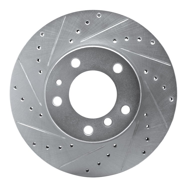 E-Line Drilled & Slotted Silver Brake Rotor, 1989-1995 BMW, Position: Front Left