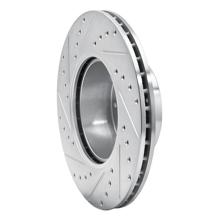 E-Line Drilled & Slotted Silver Brake Rotor, 1989-1995 BMW, Position: Front Right