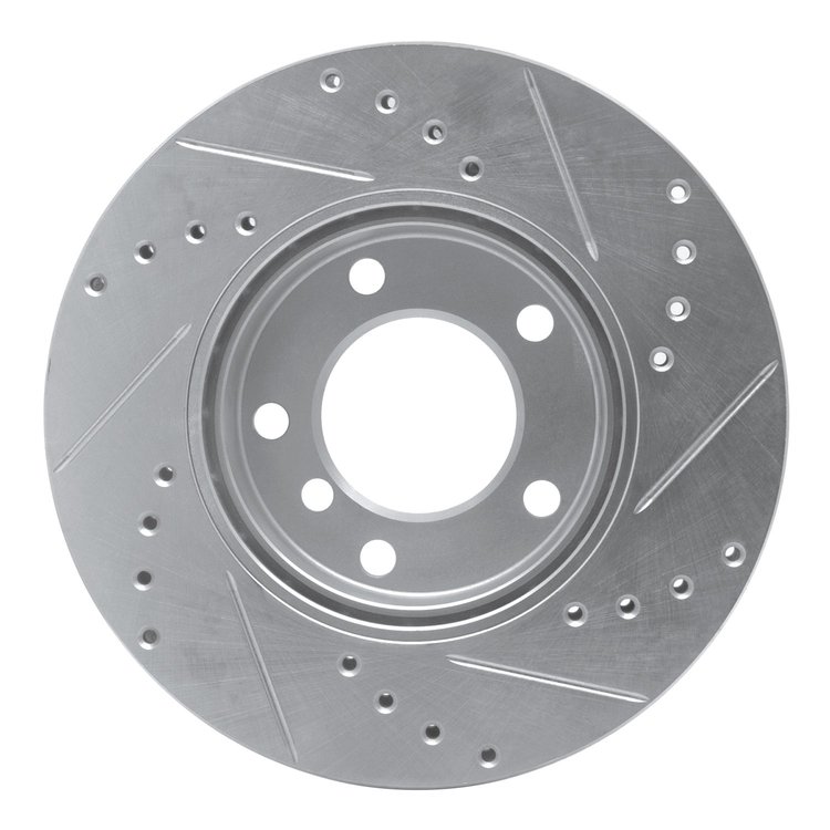 E-Line Drilled & Slotted Silver Brake Rotor, 1991-2006 BMW, Position: Front Left