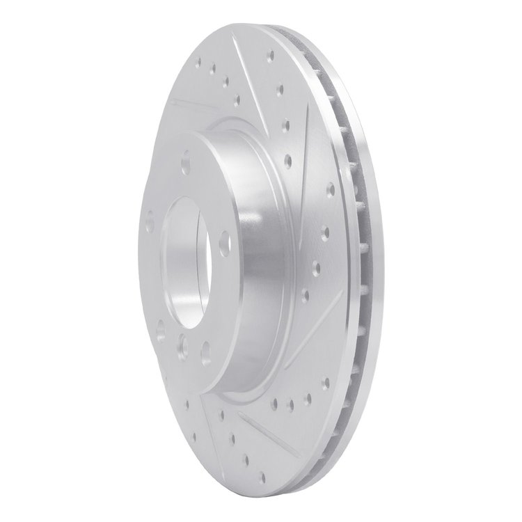 E-Line Drilled & Slotted Silver Brake Rotor, 1991-2006 BMW, Position: Front Right