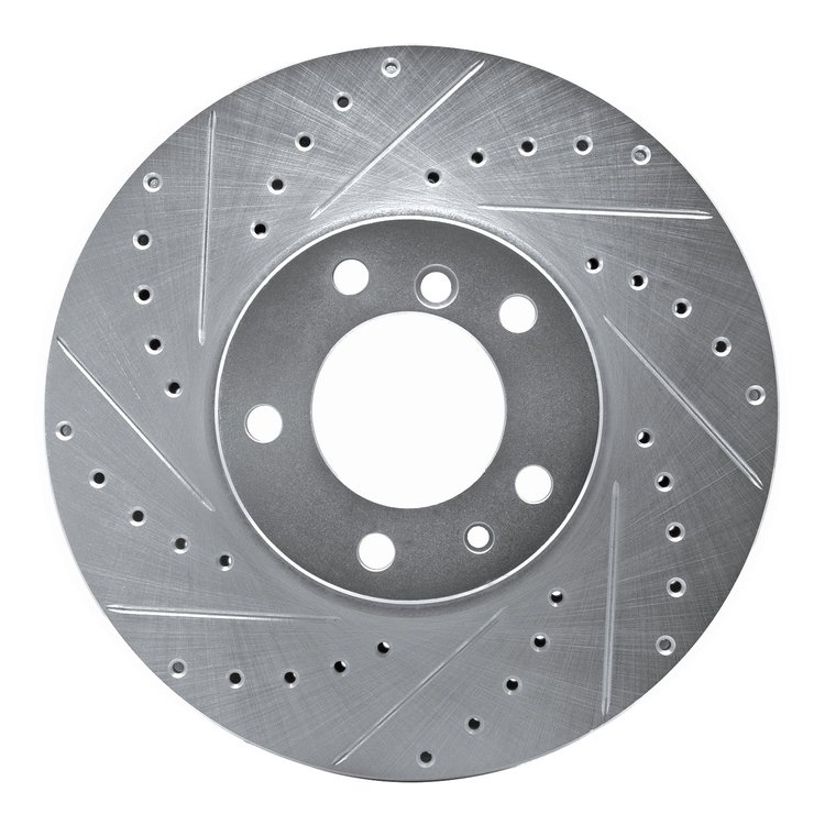 E-Line Drilled & Slotted Silver Brake Rotor, 1991-2001 BMW, Position: Front Left