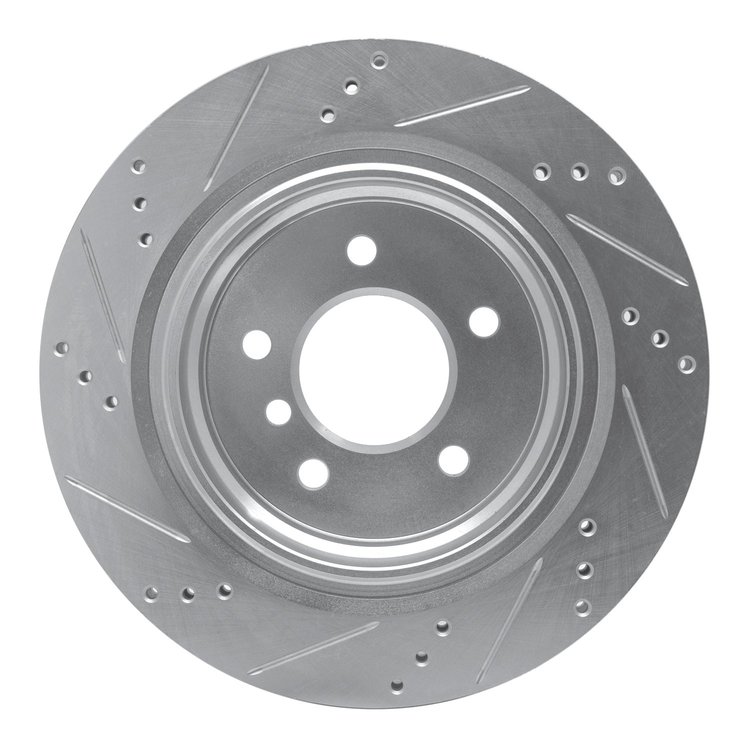 E-Line Drilled & Slotted Silver Brake Rotor, 1995-2002 BMW, Position: Rear Left