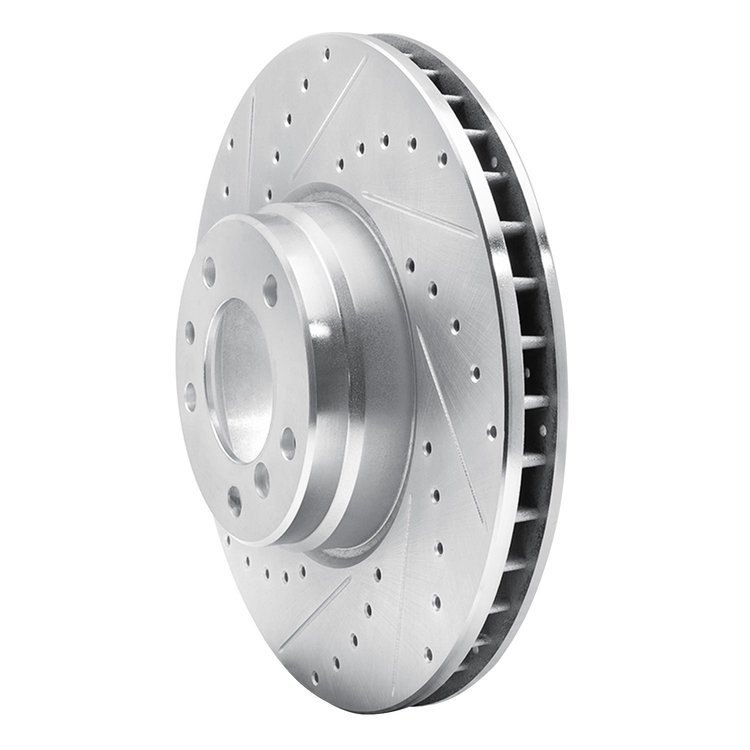 E-Line Drilled & Slotted Silver Brake Rotor, 1995-2001 BMW, Position: Front Left