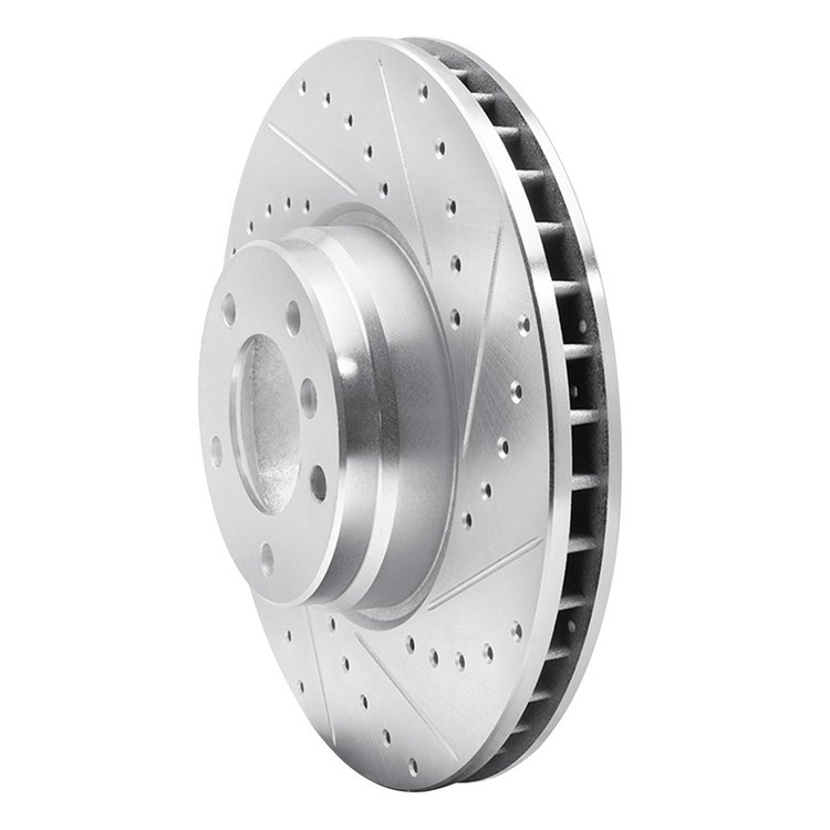 E-Line Drilled & Slotted Silver Brake Rotor, 1995-2001 BMW, Position: Front Right