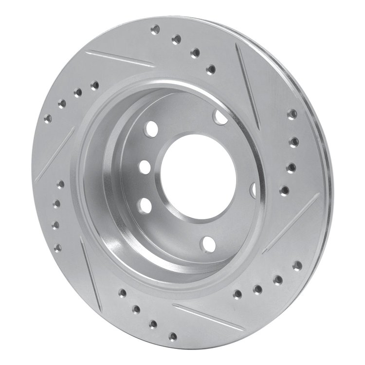 E-Line Drilled & Slotted Silver Brake Rotor, 1996-2005 BMW, Position: Rear Left