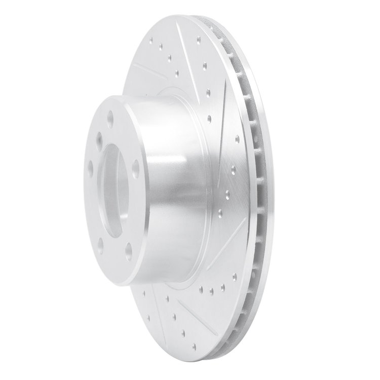 E-Line Drilled & Slotted Silver Brake Rotor, 1996-2003 BMW, Position: Front Right