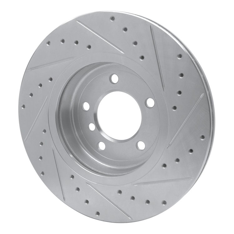 E-Line Drilled & Slotted Silver Brake Rotor, 2001-2008 BMW, Position: Front Left