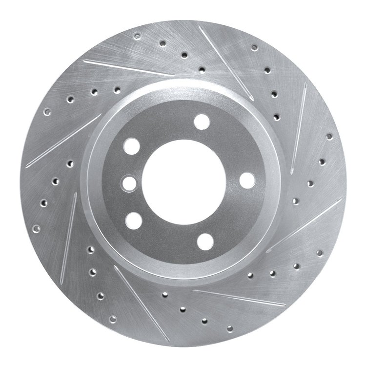 E-Line Drilled & Slotted Silver Brake Rotor, 2001-2008 BMW, Position: Front Right