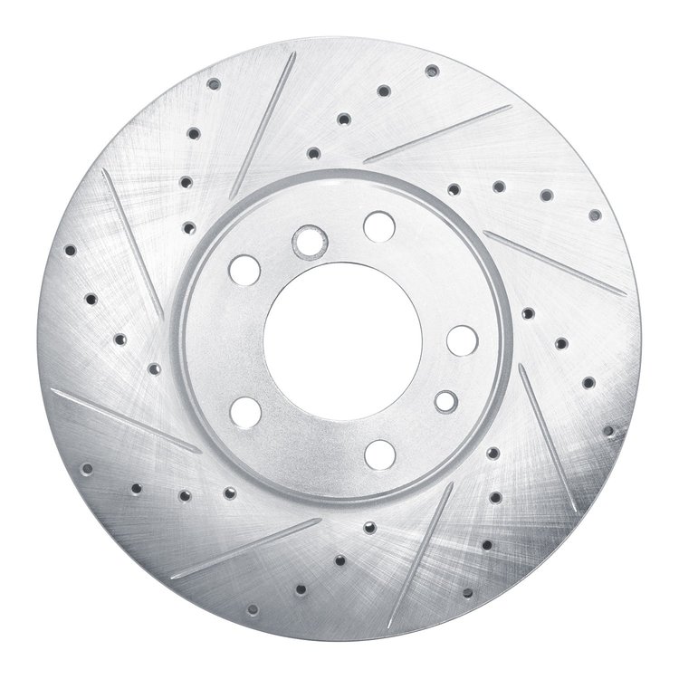 E-Line Drilled & Slotted Silver Brake Rotor, 2000-2003 BMW, Position: Front Left